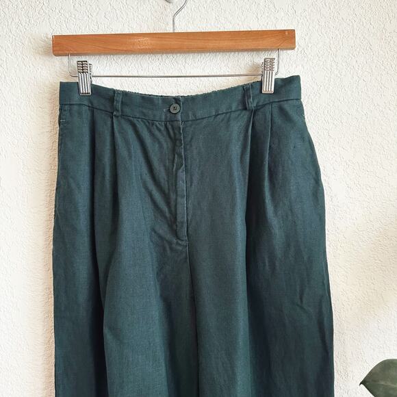 Eileen Fisher Wide Leg 100% Linen Trouser Pants Large Pleated Minimalist Classic - Picture 2 of 9